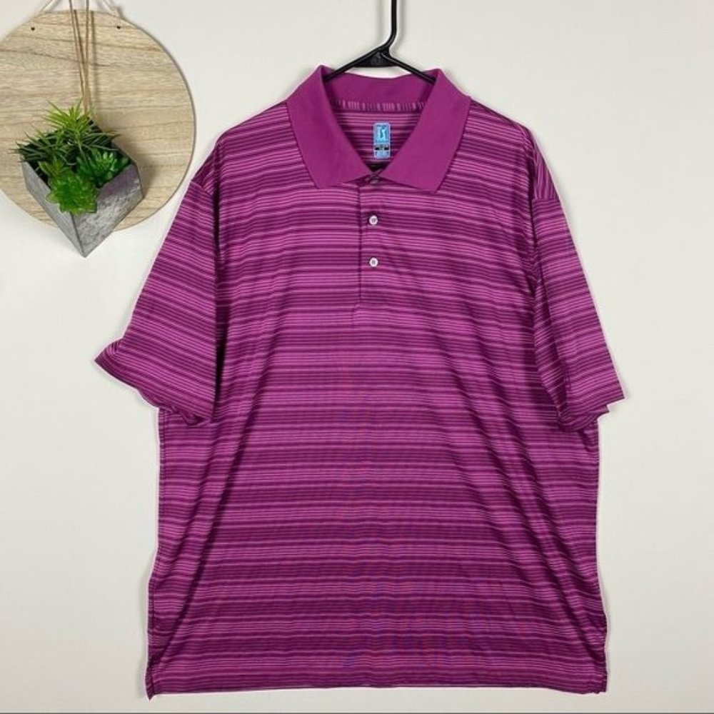 PGA Golf Purple Stripe Golf wicking Polo Size XXL